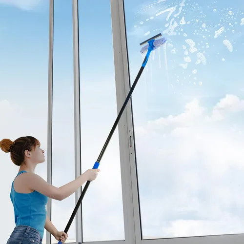 Vista 6 de VITEVER Herramienta Limpiadora Profesional de Escobilla de Goma para Ventanas de 69'' con Poste de Extensión, Escobilla de Goma 2-en-1 para Kit
