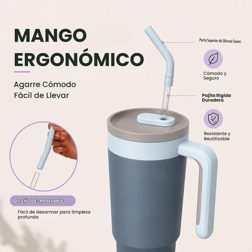 Vista 4 de Vaso aislado de 40 onzas con infusor de frutas, popote y asa Azul