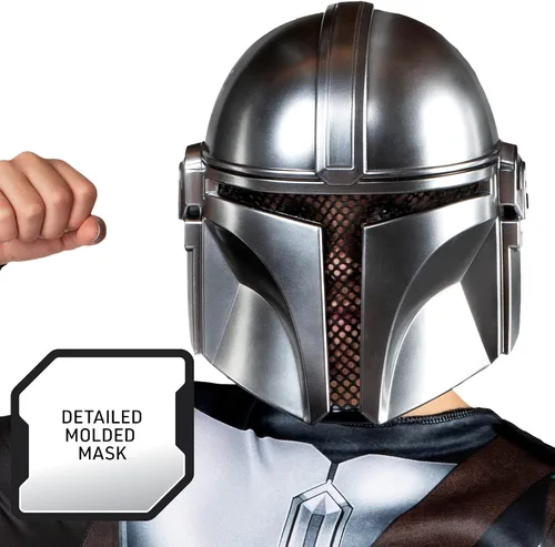Vista 4 de Star Wars The Mandalorian - Disfraz oficial de Halloween para jóvenes, overol estampado con máscara de plástico