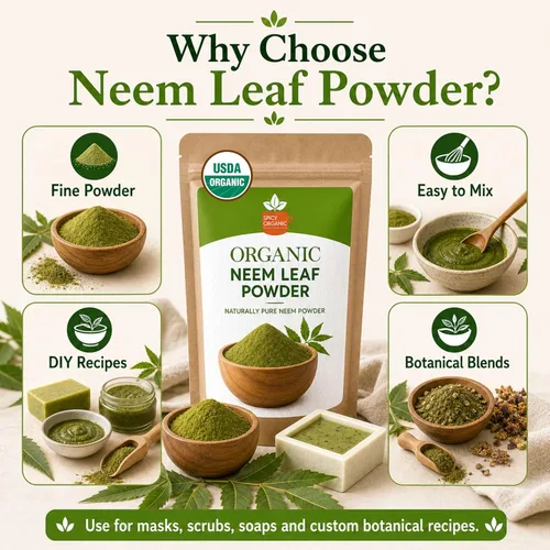 Vista 8 de SPICY ORGANIC Polvo de neem – 16 onzas – Certificado USDA orgánico – Sin OMG – Polvo de hojas de neem secas frescas para cabello y piel saludables