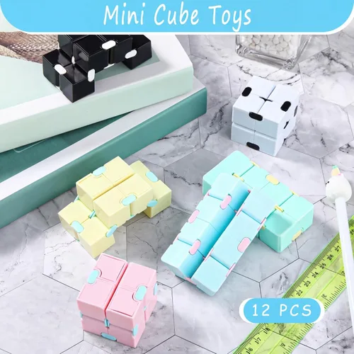 Vista 4 de Gejoy 12 piezas Infinity Cube Toy Mini Cube Bloques Juguete de escritorio, Macarons Cube Anxiety Relief Toy, Stress Relieving Game, Office Desk
