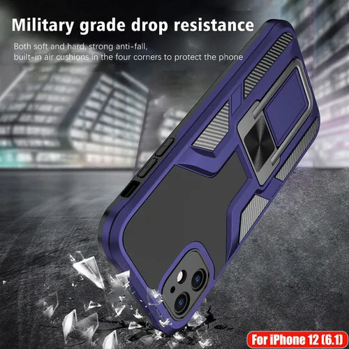 Vista 6 de Funda compatible con iPhone 12 resistente de grado militar a prueba de golpes, doble protección (TPU+PC), funda magnética sólida y duradera para Azul