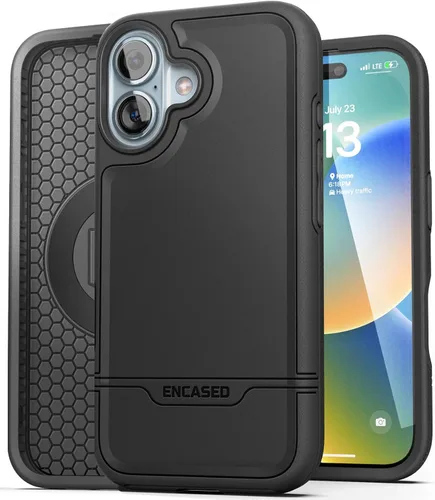 Vista 23 de ENCASED Funda a prueba de golpes compatible con iPhone 14, funda ultra protectora resistente para teléfono, serie Rebel (negro)