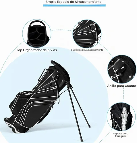 Vista 4 de Mayjooy Golf Stand Bag, Portable Carry Golf Bag w/Ergonomic Dual Straps & 6 Way Top Divider, Lightweight Carry Organizer Pocket w/Umbrella Ring Negro