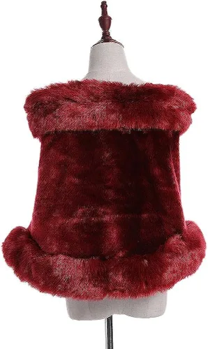 Vista 4 de UMREN Capa larga de piel de zorro sintética para mujer, de lujo, para invierno, color burdeos B