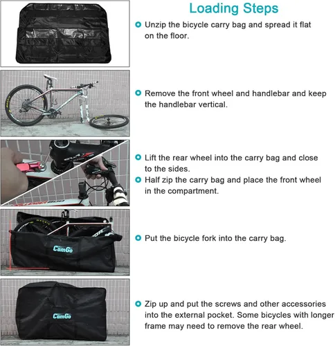 Vista 6 de CamGo Bolsa de transporte plegable de bicicleta de 26 pulgadas - Funda impermeable para viaje en tren aéreo