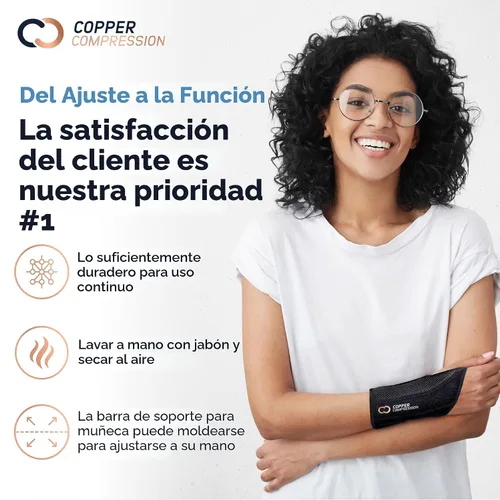 Vista 5 de Copper Compression - Muñequera, férula ortopédica ajustable con infusión de cobre para dolor, túnel carpiano, artritis, codo de tenista, tendinitis