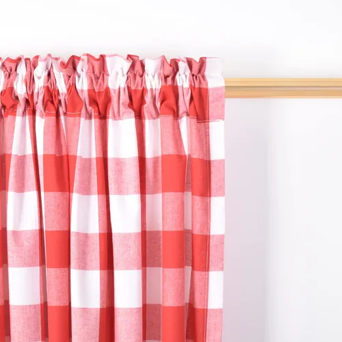 Vista 73 de Cenefas de cortina para ventana de 16 pulgadas de largo, 2 paneles de cuadros búfalo, cortinas pequeñas con bolsillo para barra, estilo clásico