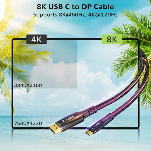 Vista 2 de Cable USB C a DisplayPort 1.4 de 10 pies, 8K a 60Hz, 4K @120Hz, Thunderbolt 4/3 tipo C a DP, (compatible con Thunderbolt 4/3) para MacBook Pro/Air