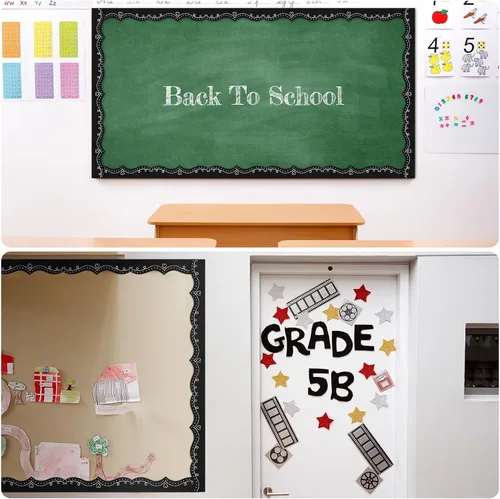 Vista 4 de Eaasty Tablero de anuncios negro de 69 pies, borde festoneado para aula, borde festoneado, borde de tiza, borde festoneado, bordes festoneados