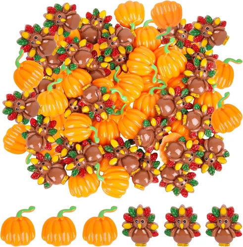 Vista 12 de FOIMAS Dijes de resina de Halloween con parte trasera plana, 100 piezas de calabaza, fantasma, araña, adorno de resina en miniatura para suministros