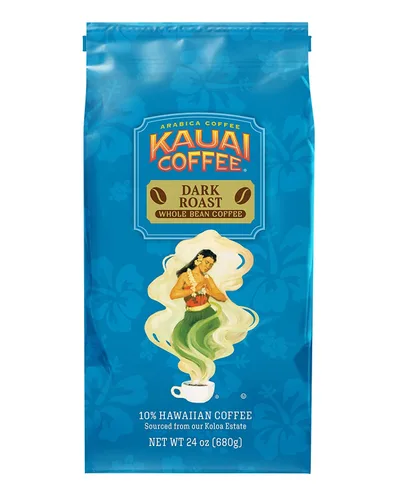 Vista 2 de Kauai - Café en grano entero, Koloa Estate café tostado oscuro del cultivador más grande de Hawái, Bold, mezcla rica de 32 onzas (paquete de 8)
