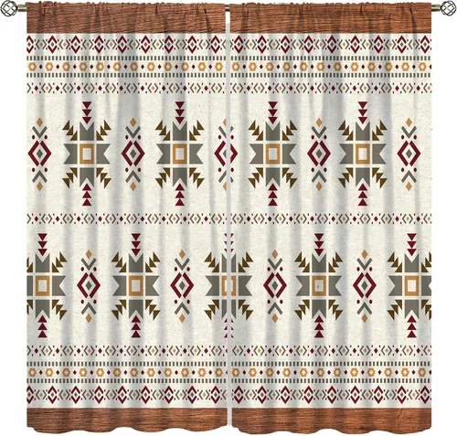 Vista 13 de YCness Cortinas aztecas para dormitorio, decoración geométrica étnica del suroeste para sala de estar, diseño tribal bohemio de elefante nativo