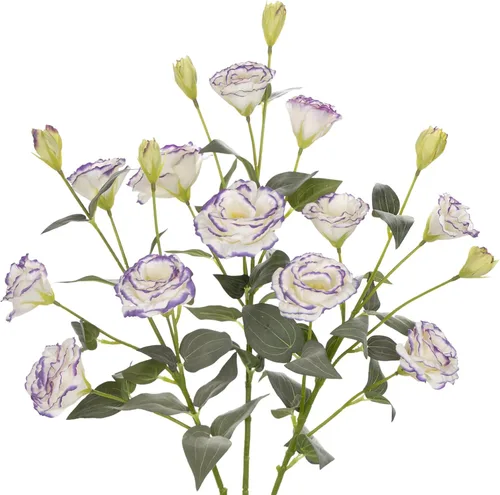 Vista 8 de Flores artificiales de seda de color blanco crema de 34.5 pulgadas, 3 piezas, flores de Eustoma Lisianthus con tallo largo, ramas de arreglo