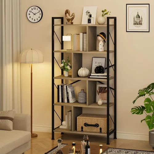 Vista 10 de IDEALHOUSE Estantería de 5 niveles con almacenamiento, estante industrial de 61 pulgadas de alto con estantes de exhibición abierta, estantería de 5