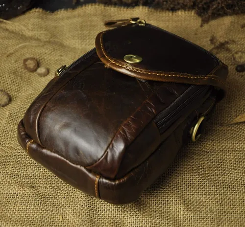 Vista 6 de Le'aokuu Bolso de hombro de mensajero pequeño casual de cuero original para hombre, bolso de cinturón de cintura a la moda, paquete de cigarrillos