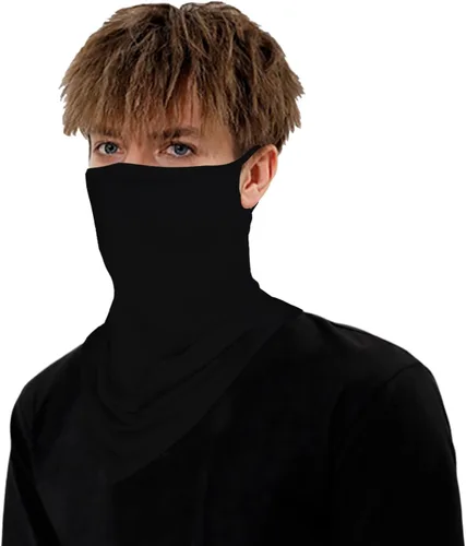 Vista 5 de YAYOUREL Polaina de cuello negro sólido para hombres y mujeres, cubrebocas de verano UV para la cara, cubierta de máscara con agujero