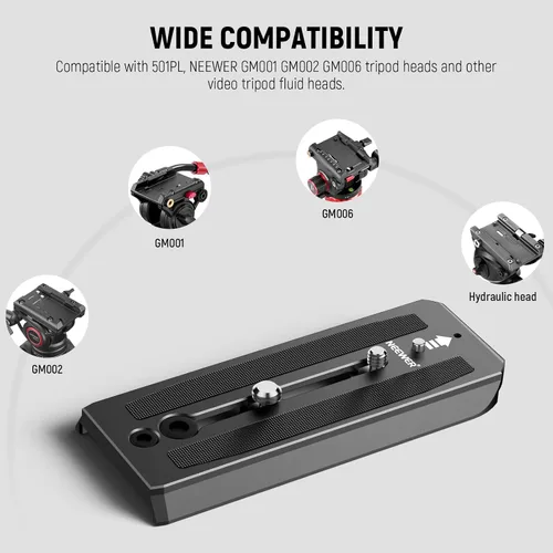 Vista 5 de Neewer 501PL - Placa de liberación rápida para trípode con cabezal fluido, compatible con Manfrotto MVH500AH MVH502AH, placa de montaje de cámara