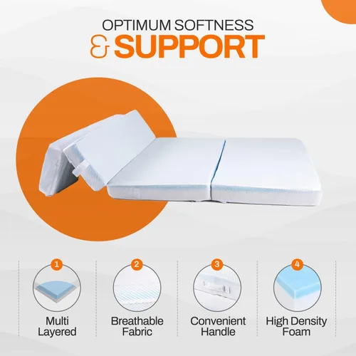 Vista 3 de Cheer Collection Colchón plegable de espuma viscoelástica, sofá cama convertible de cuatro pliegues, sofá cama plegable de espuma con infusión