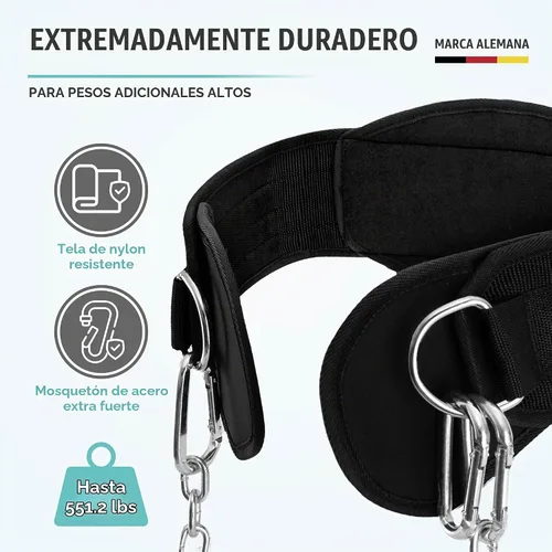 Vista 3 de PULLUP & DIP Cinturón de levantamiento de pesas para fortaleza adicional y construcción muscular, cinturón de peso con cadena de acero y 3