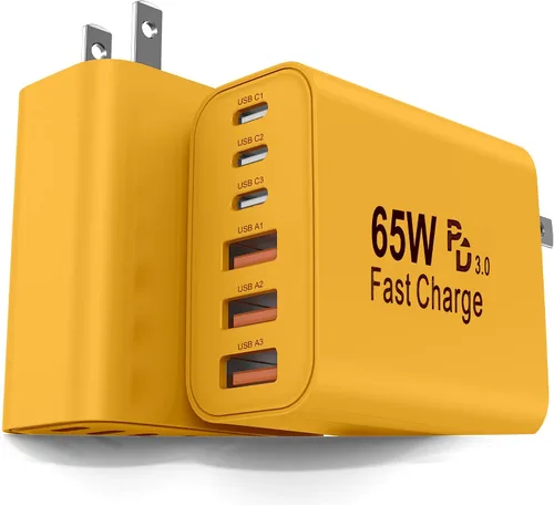 Vista 11 de FEEL2NICE Paquete de 2 bloques de cargador USB C de 65 W, bloque de carga rápida de pared de 6 puertos [3 PD USB-C y 3 QC USB-A] para iPhone 17 16
