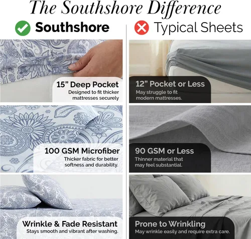 Vista 144 de Southshore Fine Living, Inc. Colección Winter Brush, juego de sábanas de 3 piezas para cama individual, sábana bajera con bolsillo profundo de 14