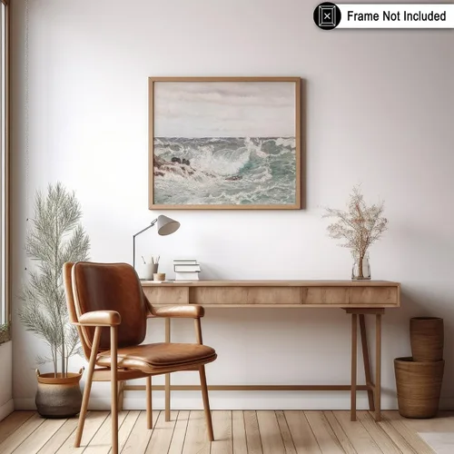 Vista 6 de Poster Master Póster vintage de pintura de olas oceánicas, impresión retro del océano, bellas artes, arte de paisaje marino, regalo para hombres