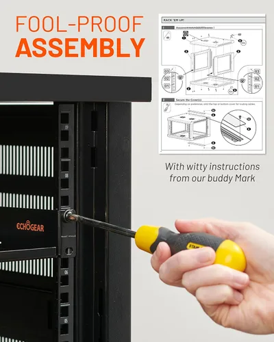 Vista 8 de ECHOGEAR 6U Rack de Red - Kit de Rack de Pared Montado en la Pared Incluye 2X Estantes de 1U, Ventilador Premontado, Puerta con Cerradura y Hardware