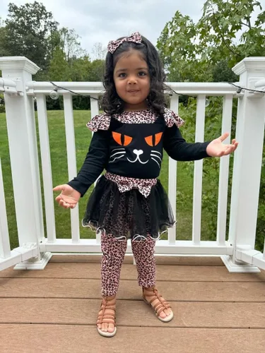 Vista 2 de Traje de Halloween para niñas pequeñas, traje de gato guepardo para otoño e invierno, traje de leopardo