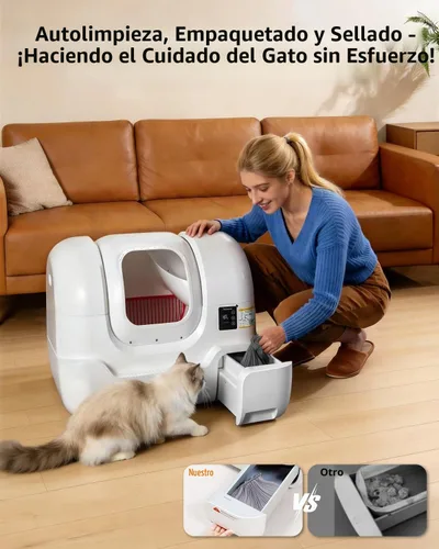 Vista 5 de PLT01 Caja de arena para gatos autolimpiante, caja de arena automática para gatos con recarga automática de arena, embalaje y sellado automático