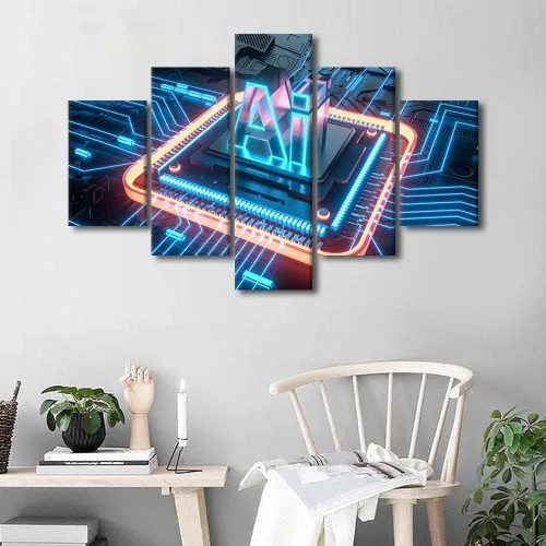 Vista 25 de TUMOVO Arte de pared para oficina C, almacenamiento, imágenes, impresión en lienzo, placa de circuito, tecnología de decoración del hogar, arte