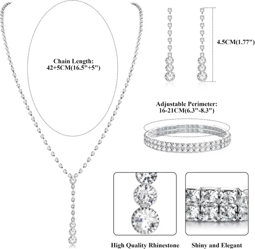Vista 6 de Jstyle Silver Bridal Wedding Jewelry Set Crystal Necklace Bracelet Dangle Earrings Set for Bride Bridesmaid Rhinestone Necklace Prom Costume Jewelry