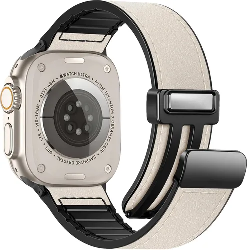 Vista 18 de Correas de cuero magnéticas compatibles con Apple Watch 42mm (Serie 10/11) 41mm 40mm 38mm para hombres y mujeres, cuero genuino con hebilla