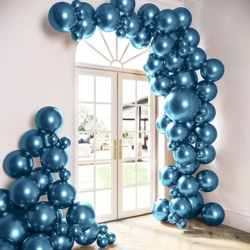 Vista 3 de HOUSE OF PARTY Globos azules metálicos: guirnalda de globos azules, globos metálicos azules de 5/12/18 pulgadas para decoraciones de graduación