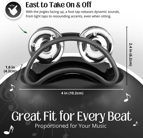 Vista 4 de Flexzion Pandereta de percusión de pie con jingles de acero de doble fila, tambor de instrumento musical para zapatos de fiesta, regalo, cantante