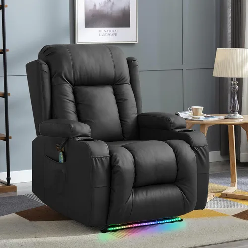 Vista 2 de TUNYI - Sofá reclinable con masaje y calor, asientos de cine en casa, sofá reclinable para RV, sofá individual con USB/soporte para vasos/bolsillo