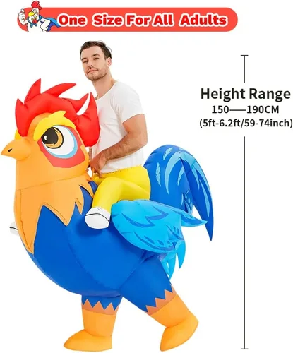Vista 2 de Disfraz inflable para adulto, disfraz de gallo para montar en pollo, disfraces divertidos para cosplay, disfraz de Halloween para mujeres y hombres