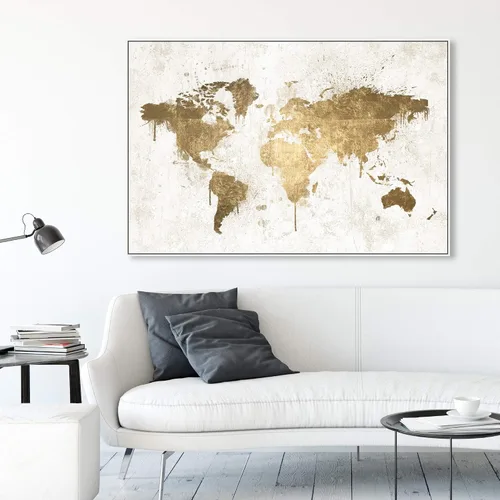 Vista 4 de Mapas y banderas enmarcadas en lienzo con diseño de mapas y banderas de Mapamundi White Gold
