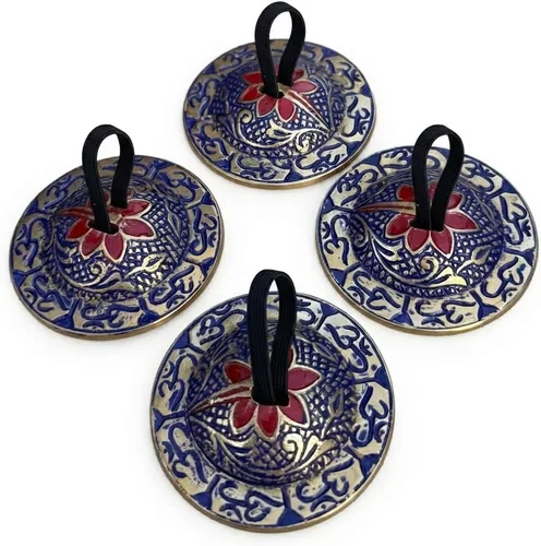 Vista 2 de 2 Pairs Professional Brass Belly Dance Finger Cymbals (Zills) with Adjustable Elastic Bands Includes Free Silk Storage Pouch Hand Percussion