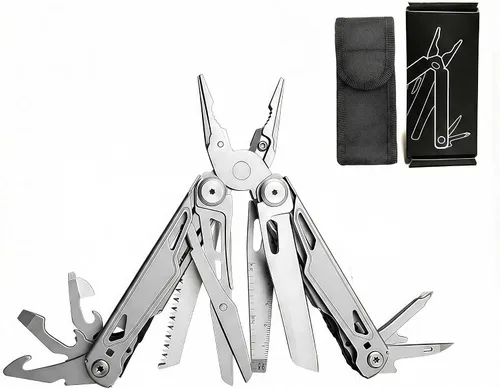 Vista 7 de Multiherramienta, multiherramienta de acero inoxidable 28 en 1 con cuchillo de bolsillo, alicates autobloqueantes, abrebotellas, herramienta Negro