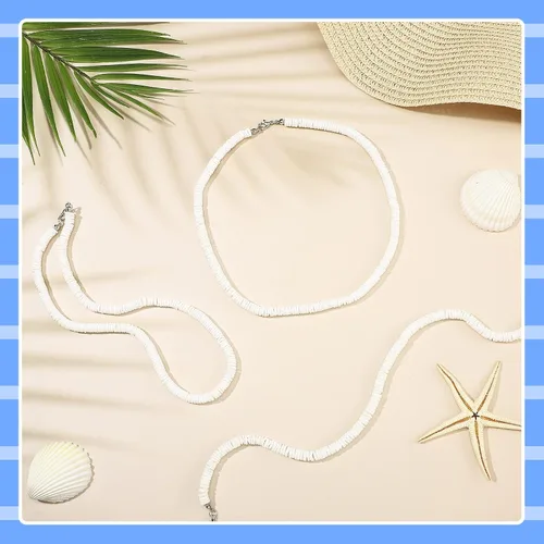 Vista 5 de WILLBOND Collar de concha de puka para hombre y mujer, collar de concha blanca con cuentas de concha y cadena de extensión, 3 piezas