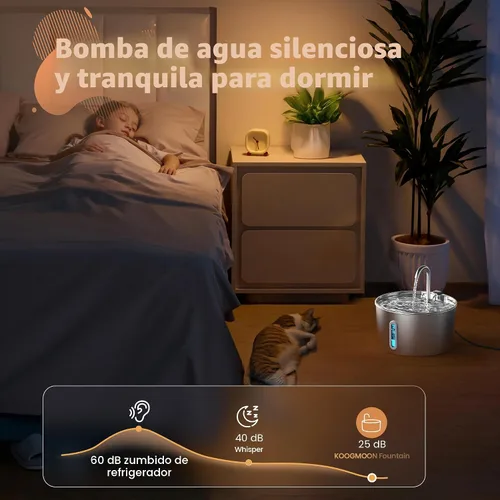 Vista 4 de Fuente de agua para gatos de acero inoxidable: Fuente para gatos de 2,2 L para beber - Fuente de agua automática para mascotas para gatos