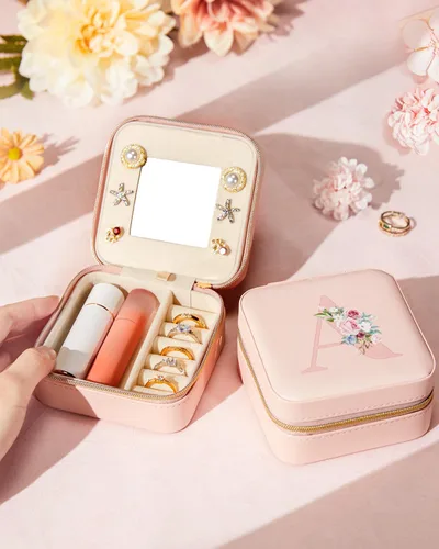 Vista 7 de Enthralite Joyero de viaje personalizado, artículos esenciales de viaje para mujeres, organizador de viaje pequeño, joyero para collares, aretes