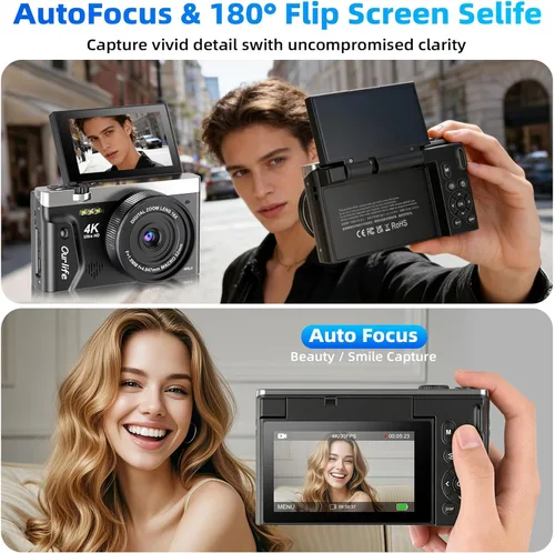 Vista 4 de Cámara digital 4K 75MP para fotografía, cámara con pantalla FILP