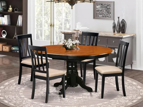 Vista 2 de East West Furniture AVAT5-BLK-C - Juego de mesa de comedor de 5 piezas para 4 personas, incluye una mesa de cocina ovalada con hojas de mariposa y 4