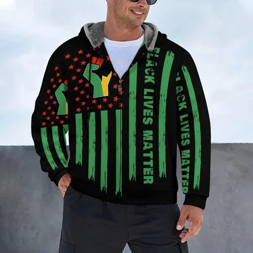Vista 2 de Black Lives Matter - Sudadera de forro polar con capucha y cremallera para hombre, abrigo pesado