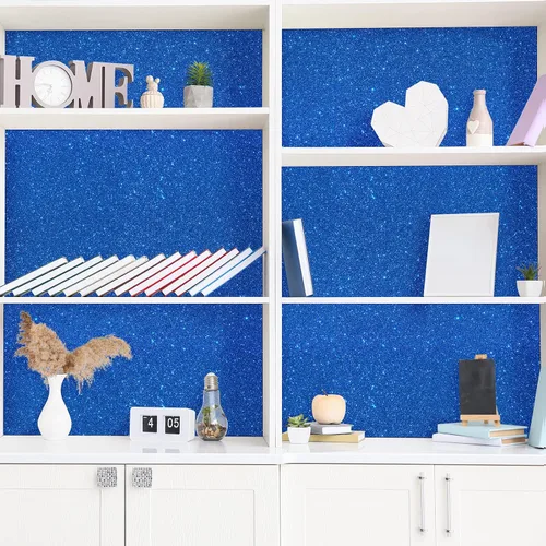 Vista 4 de VEELIKE Papel tapiz con purpurina azul para pegar y despegar, papel de contacto con purpurina para armarios, cajones, decoración de pared, 15.7 x