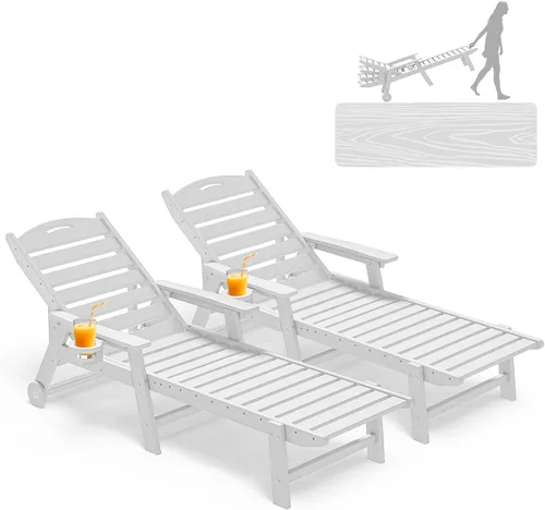 Vista 20 de Plawdlik Silla de salón para exteriores HDPE con ruedas rodantes, color Blanco