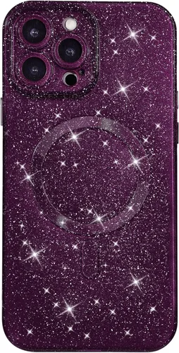 Vista 14 de oakxco Funda con Purpurina para iPhone 13 Pro Funda de Teléfono de Silicona Compatible con Magsafe, Femenina Linda Brillante con Lentejuelas