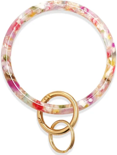 Vista 13 de Mymazn Llavero pulsera pulsera llavero brazalete brazalete llavero brazalete llavero para mujer, llavero redondo de acetato Tortuga clásica